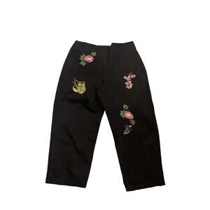 14P Larry Levine Petite Sport Stretch Women's Crop Black Dress Paints Embroidery